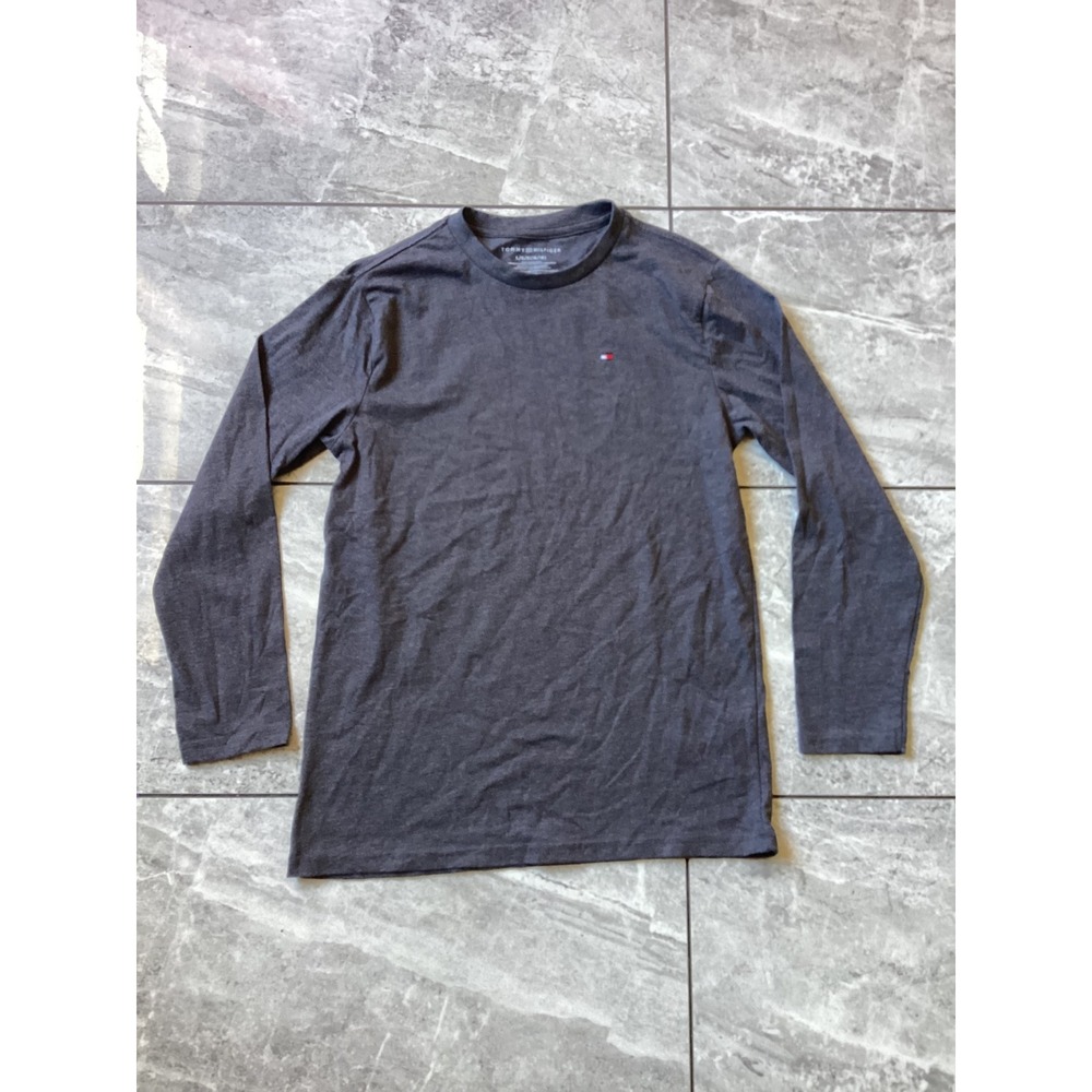 Tommy Hilfiger Kids Boys Gray Long Sleeve T-Shirt Flag Logo Size L 16/18 Heather